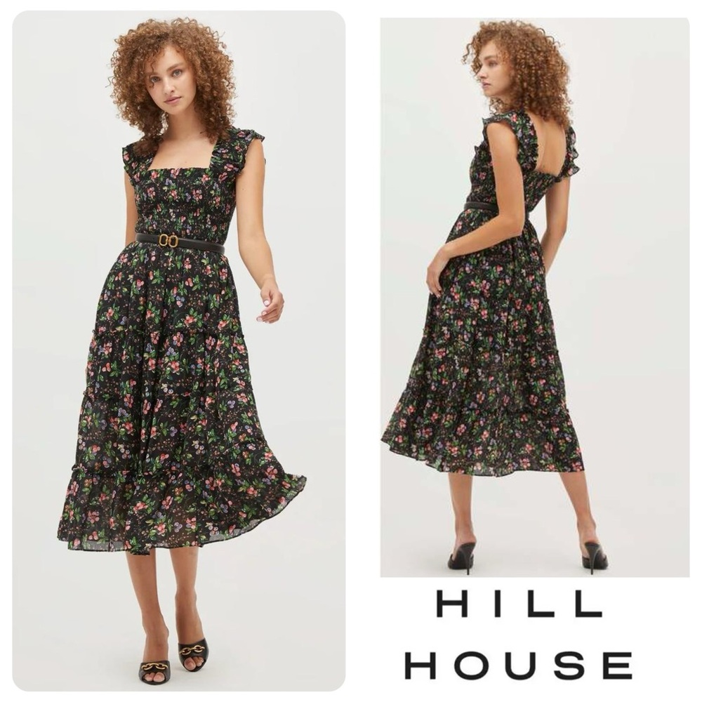 HILL HOUSE The Ellie Nap Midi Dress in Berry Floral Anice